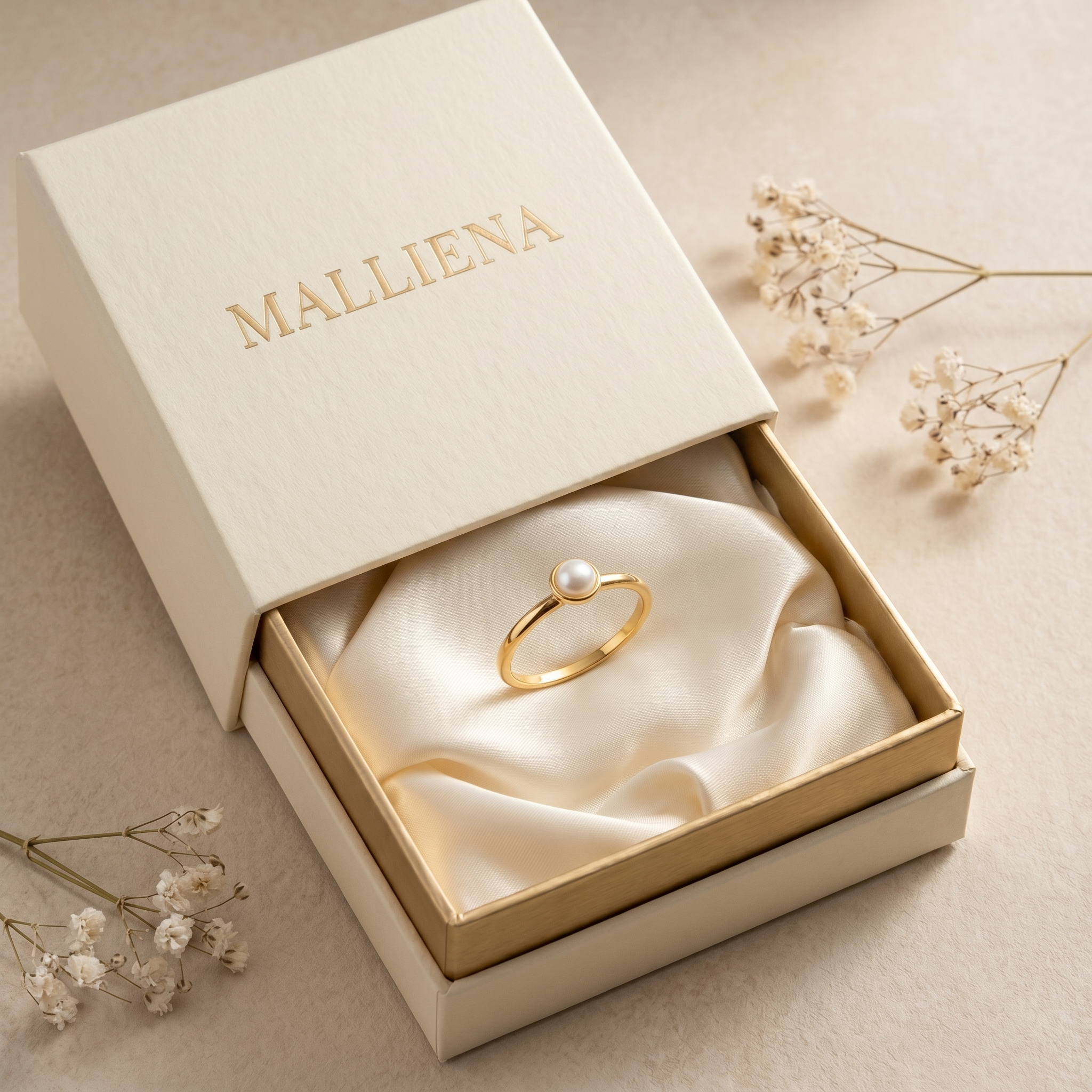 Anillo con Perla en caja de regalo MALLIENA