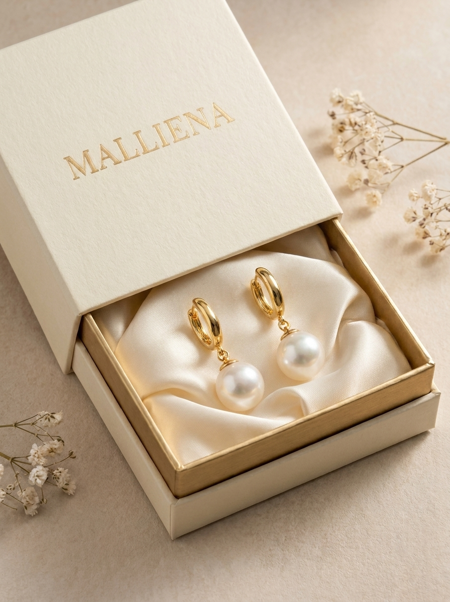 Pendientes de Perla en caja MALLIENA