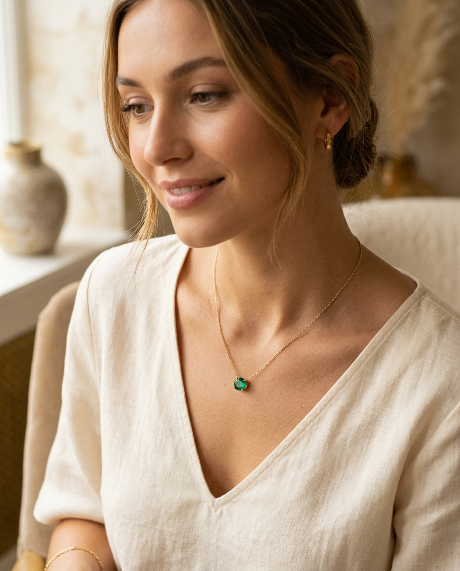 Mujer con Collar Esmeralda Verde MALLIENA