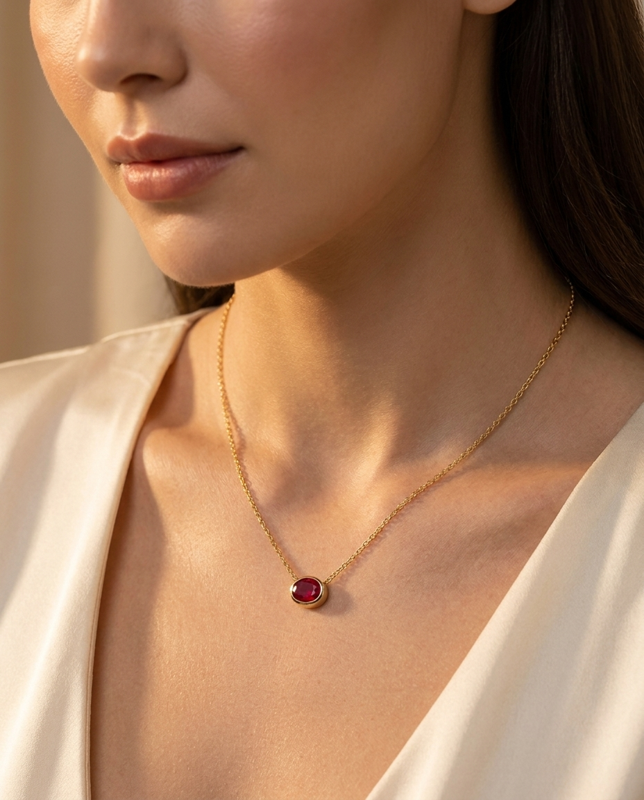 Mujer con Collar Rubí Rojo MALLIENA