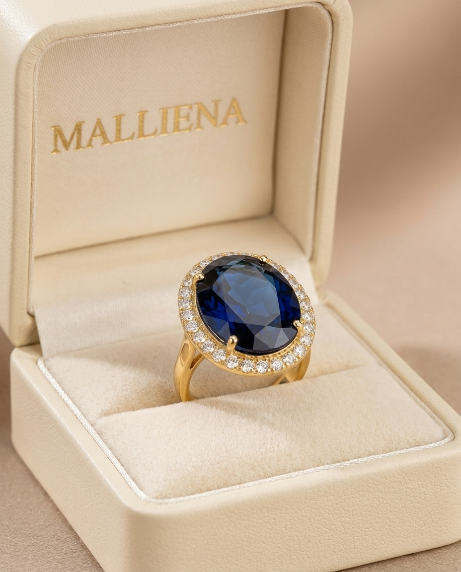 Anillo Cóctel Azul en la caja de regalo MALLIENA