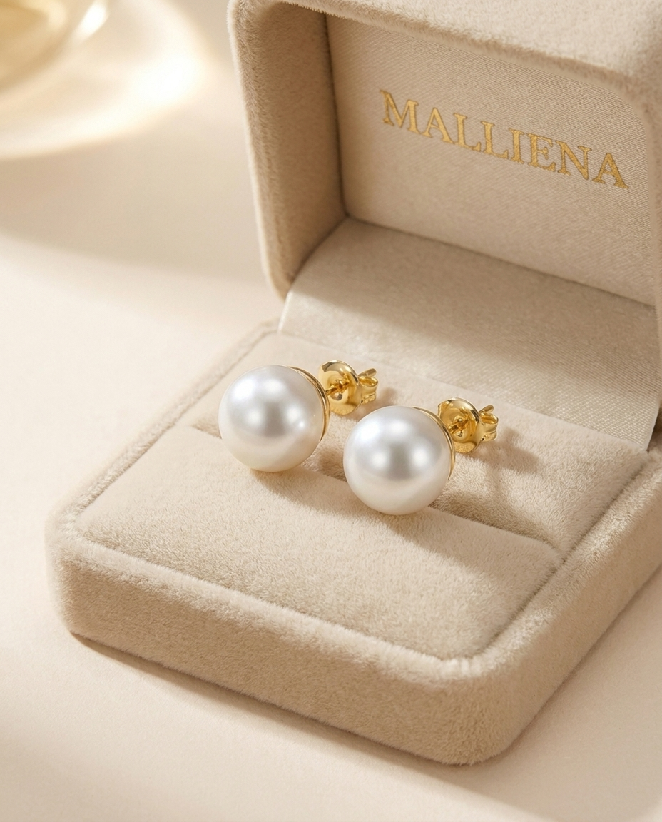 Pendientes Perla Grande en la caja de regalo MALLIENA