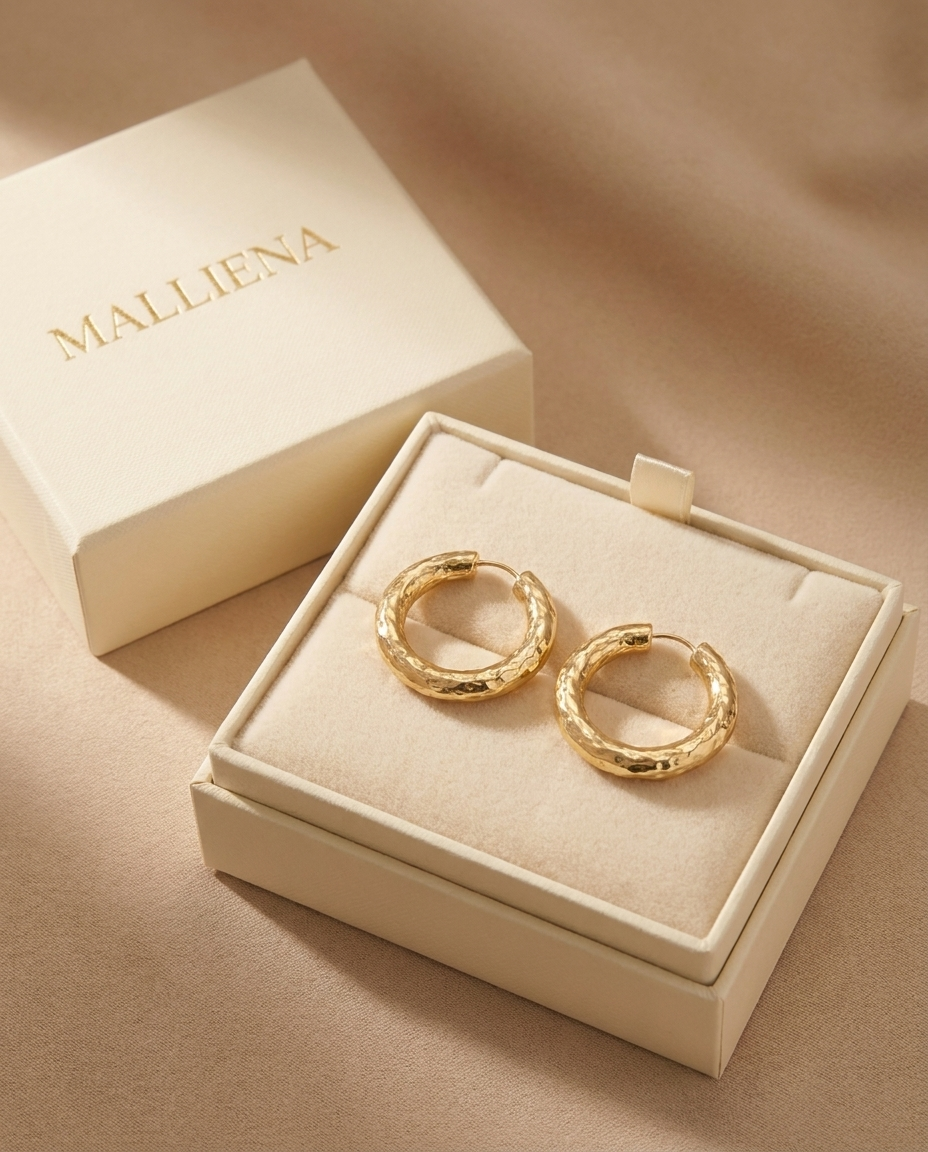 Pendientes Aro Martelé en la caja de regalo MALLIENA