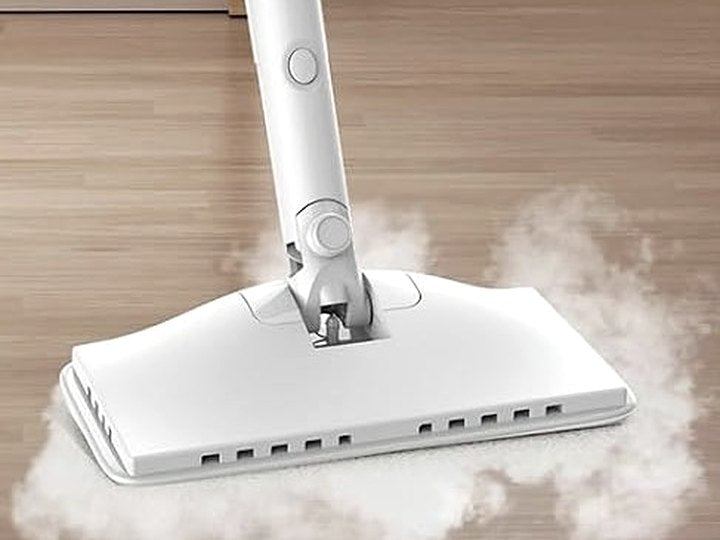 MALLIENA steam mop sanitizing a sealed hardwood floor