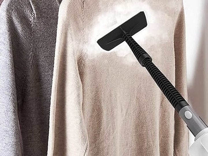 Vertical steam refreshing a hanging garment